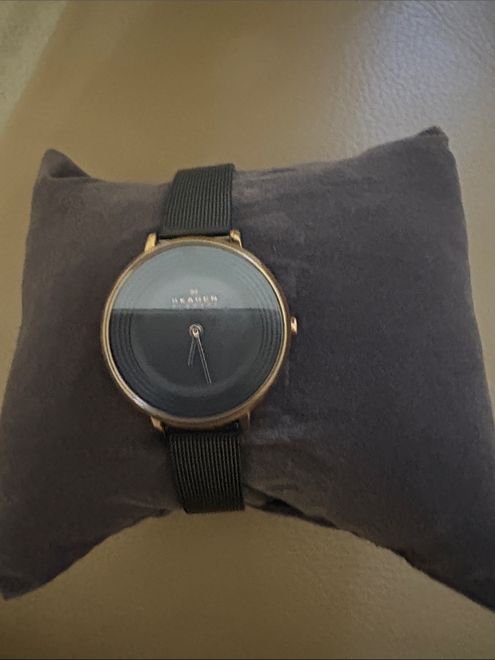 Skagen Two-Tone Black Dial Rose Gold Case Mesh Strap Watch